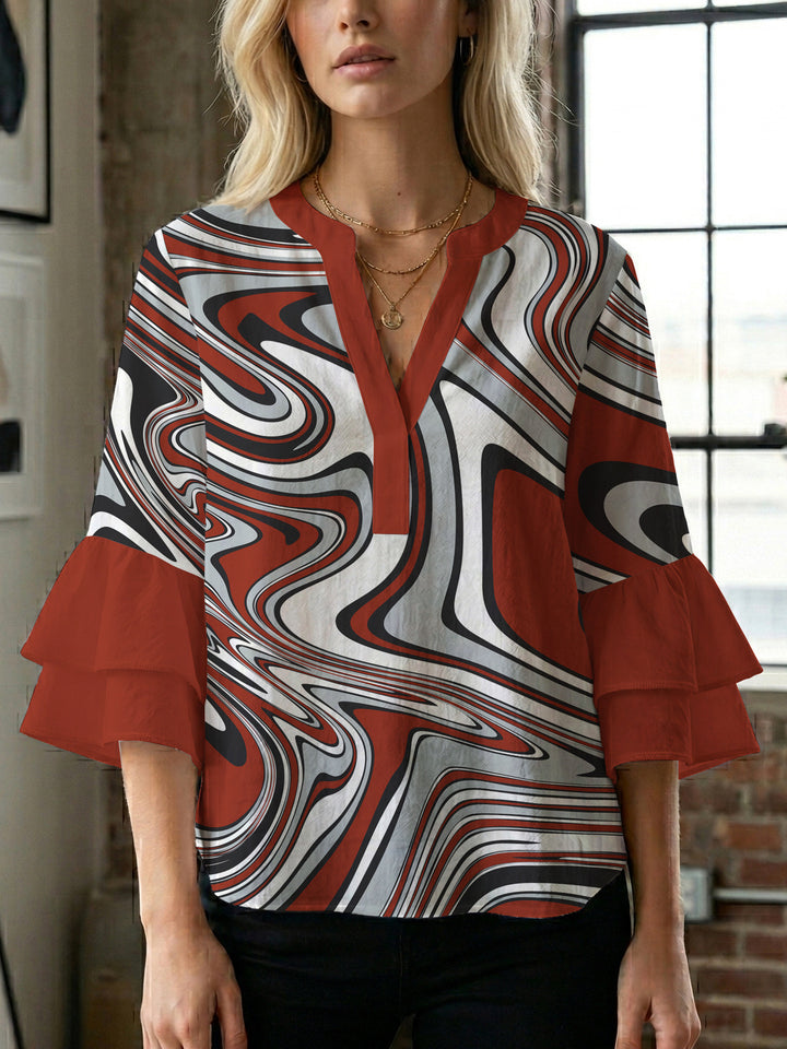 Women's blouse with voluminous wing sleeves and intense leaf pattern Lisslune