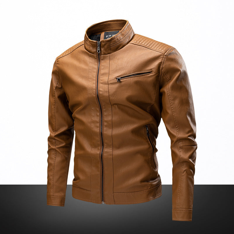 Men's casual synthetic leather jacket with functional zip pockets Lisslune
