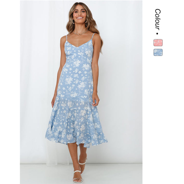 Women's Summer Floral Dress with Romantic Ruffles and Spaghetti Straps