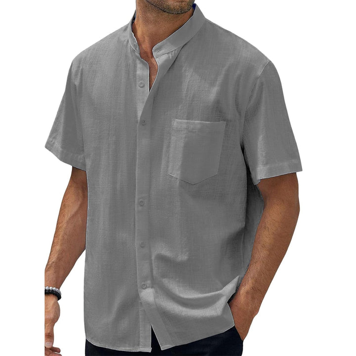 Men's short-sleeve shirt with modern standing collar and practical chest pocket Lisslune 1759193085