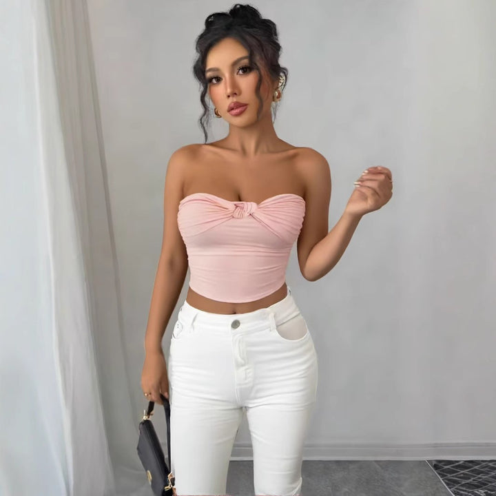 Damen Bandeau Crop-Top mit Knoten-Design Lisslune