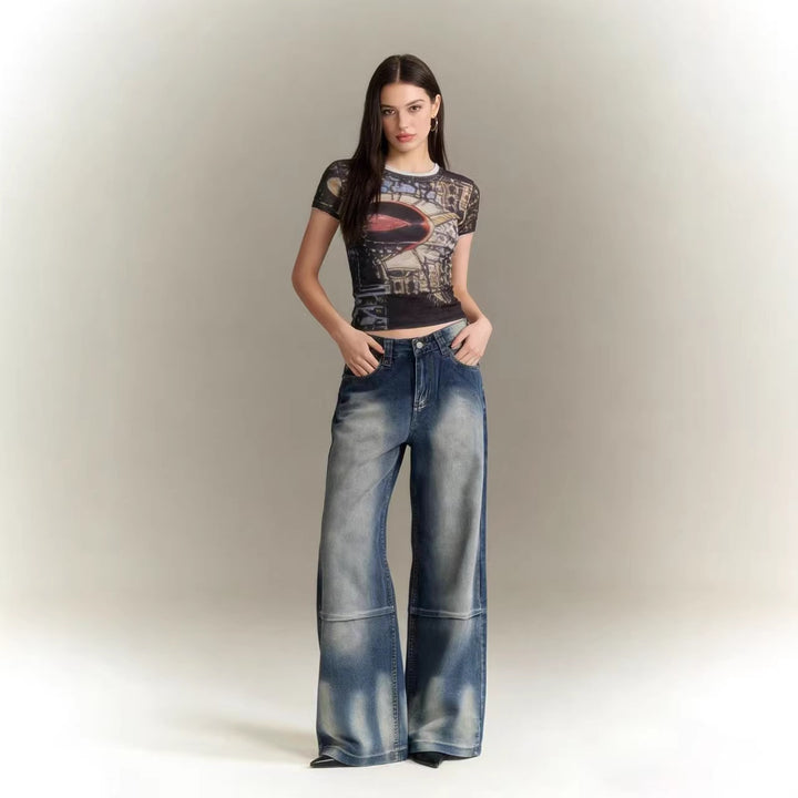 Damen Schlagjeans mit weitem Bein und modischen Waschungseffekten Lisslune