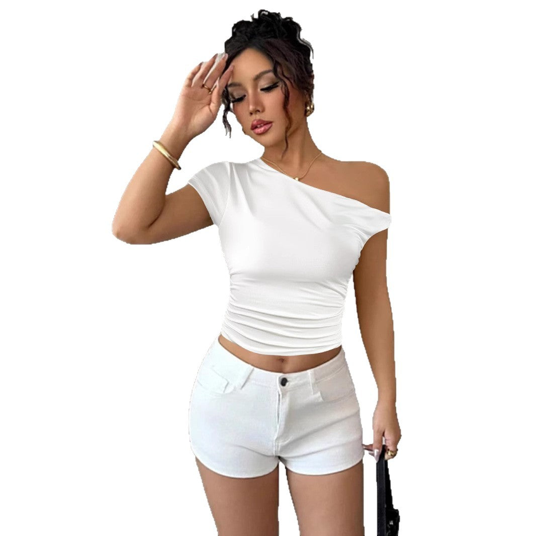 Damen Off-Shoulder Shirt mit Raffung und tailliertem Schnitt Lisslune