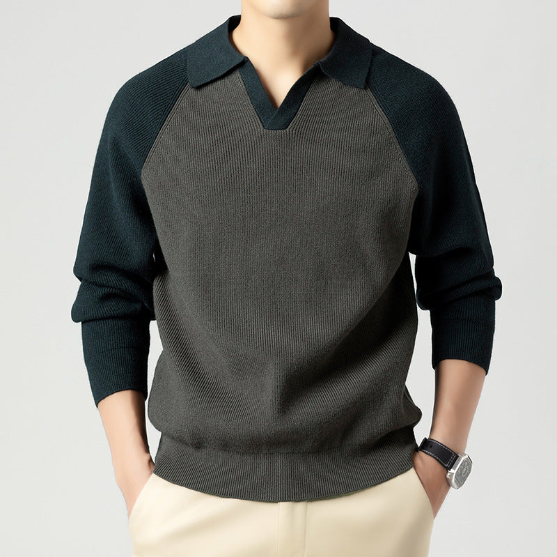 Men's Knitted Pullover with Sporty Collar Shape and Raglan Sleeves Lisslune