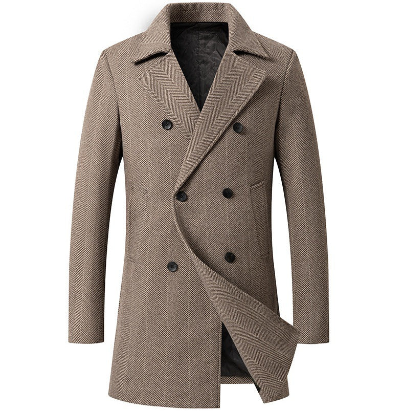 Men's elegant double-breasted coat with textured herringbone pattern Lisslune