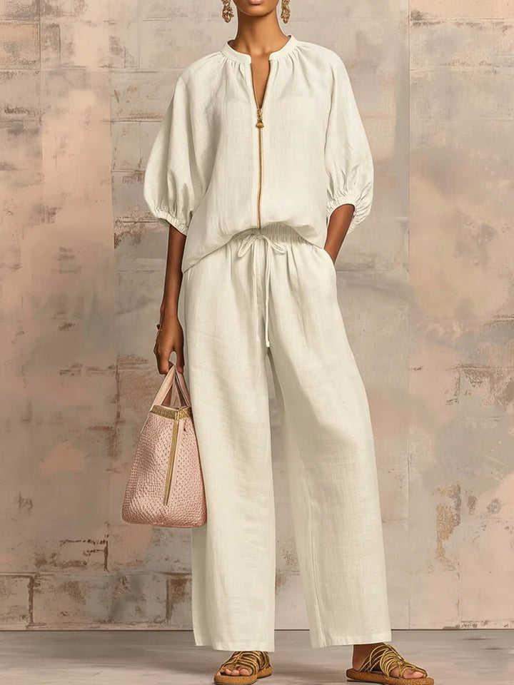 Ladies Airy Two-Piece with Modern Collar and Zipper Lisslune