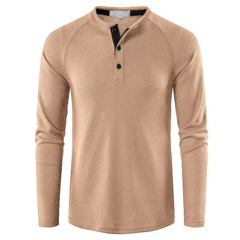 Men's long-sleeve shirt in modern waffle knit with button placket Lisslune