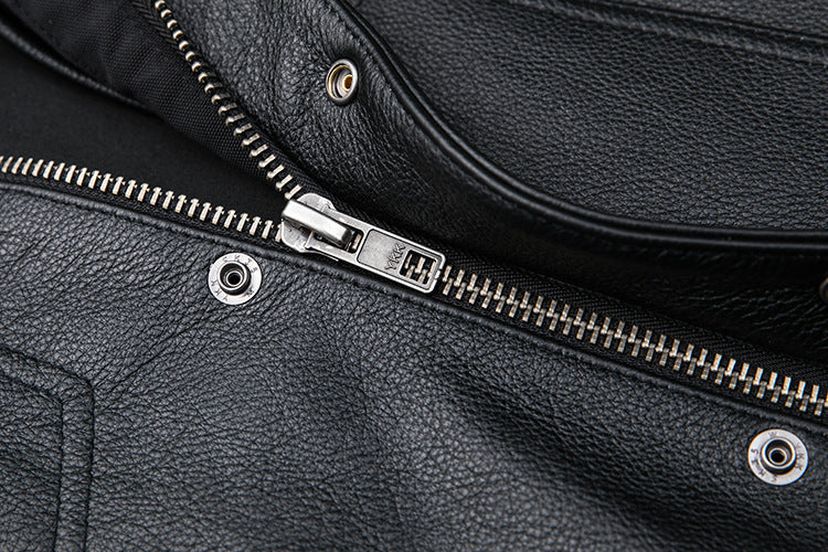 Men's elegant leather vest with practical pockets and stand-up collar Lisslune