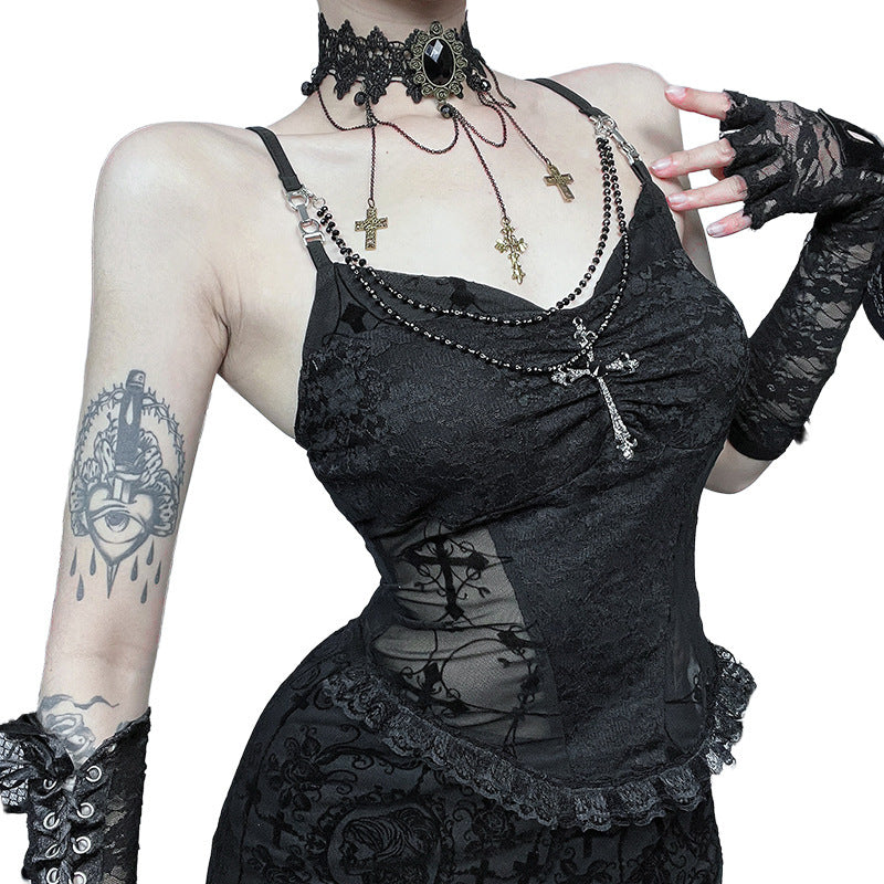 Women's lace camisole with elegant choker and seductive transparency Lune London
