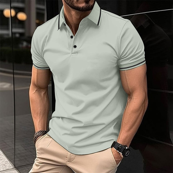 Men's Elegant Polo Shirt with Decorative Contrast Details and Breathable Fabric Quality Lisslune