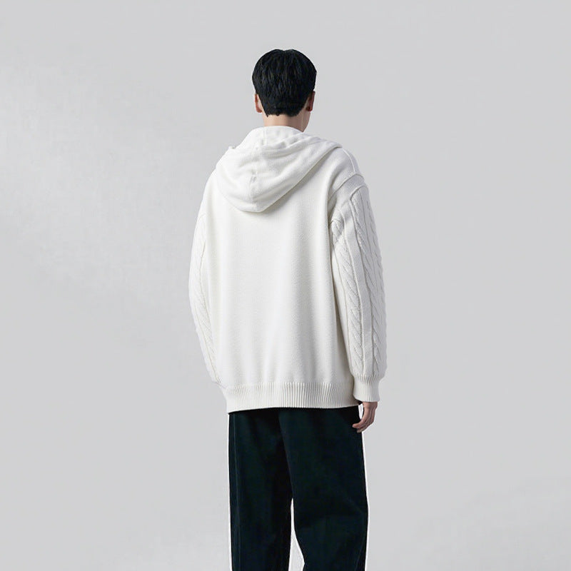 Men's chunky knit sweater with hood and modern cable pattern Lisslune