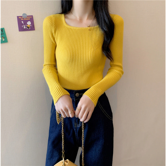 Women's Long Sleeve Ribbed Top with a Figure-Hugging Cut and Modern Cuffs