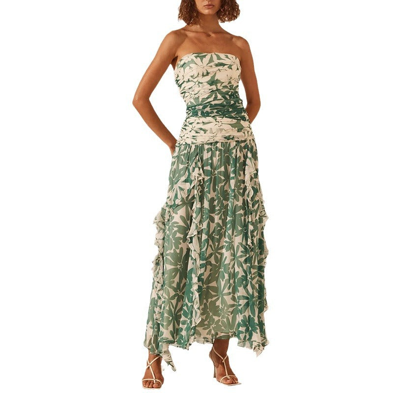 Women's off-shoulder maxi dress with ruffle details and floral pattern Lisslune