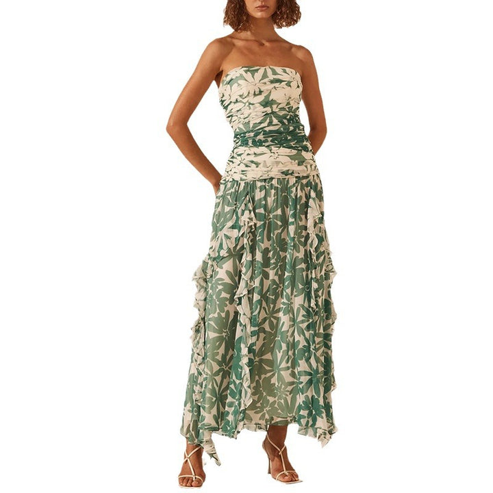 Women's off-shoulder maxi dress with ruffle details and floral pattern Lisslune