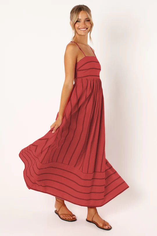 Women’s maxi dress with narrow spaghetti straps and elegant horizontal stripes Lune London