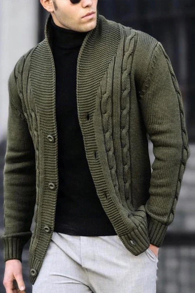 Men's Cardigan with Unique Cable Pattern and Practical Pockets Lisslune