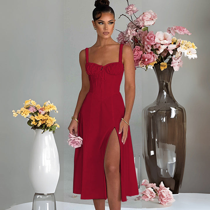 Women's elegant A-line dress with charming ruffle details