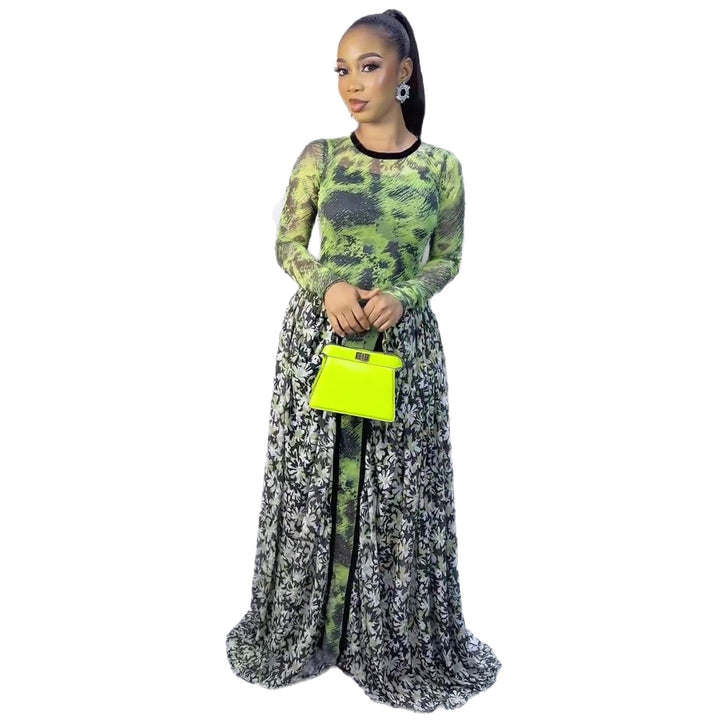 Women's Maxi Dress with Transparent Top and Floral Underskirt