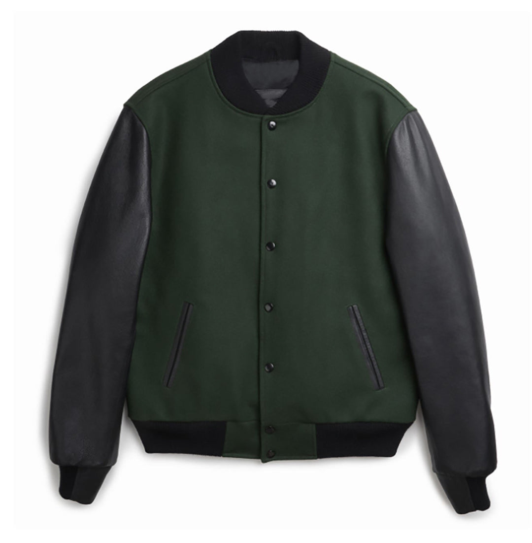 Men's stylish college jacket with leather sleeves Lisslune