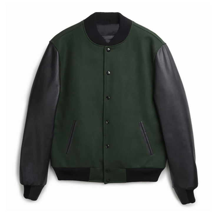 Men's stylish college jacket with leather sleeves Lisslune