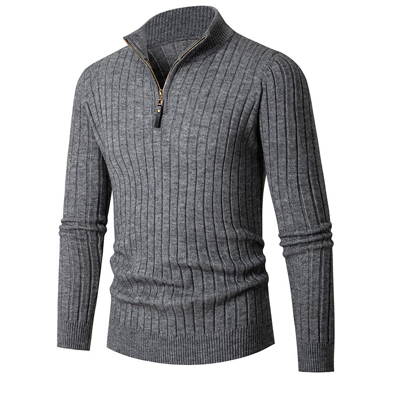 Men's knit pullover with half zipper and fine ribbed structure Lisslune