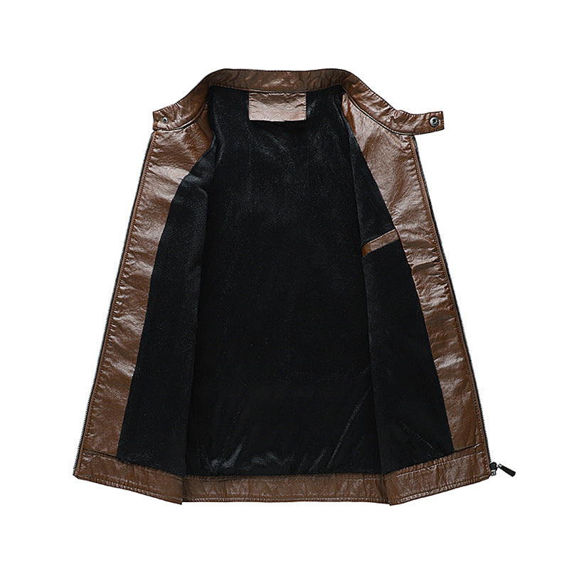 Men's fashionable synthetic leather jacket with modern cut and practical pockets Lisslune