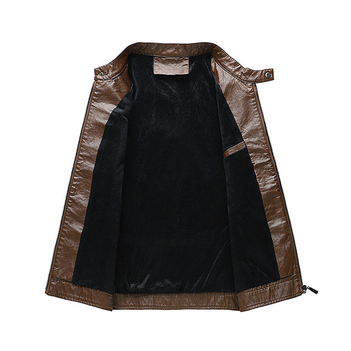 Men's fashionable synthetic leather jacket with modern cut and practical pockets Lisslune