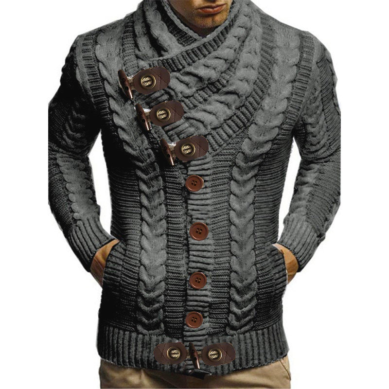 Men's cardigan with large collar and cable pattern Lisslune