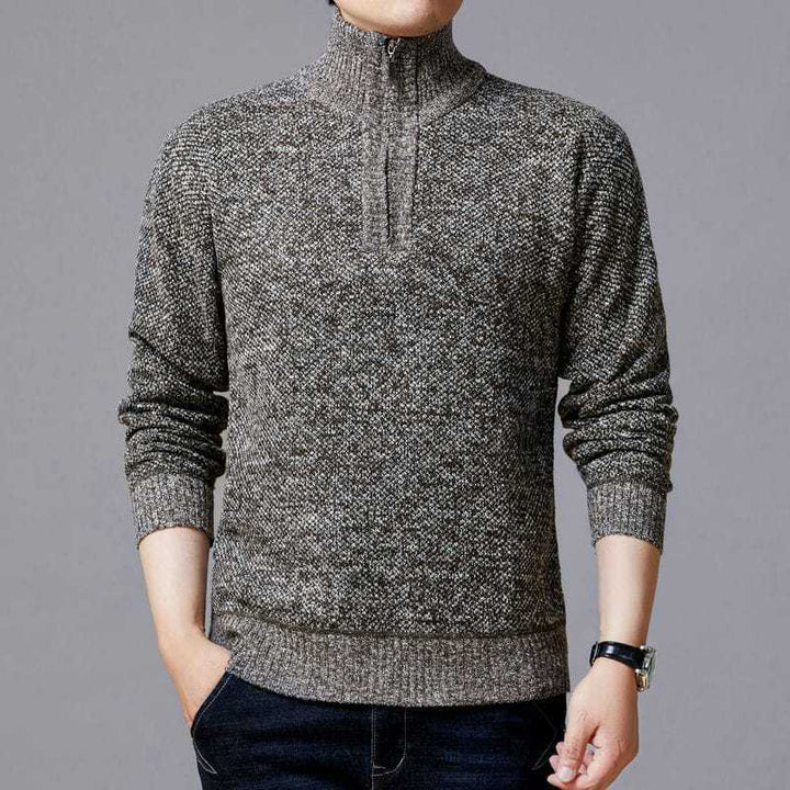 Men's Pullover with Stand-Up Collar and Textured Pattern Lisslune