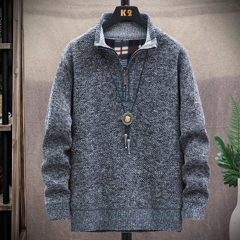 Men's fashionable knit sweater with half zipper and different textures Lisslune