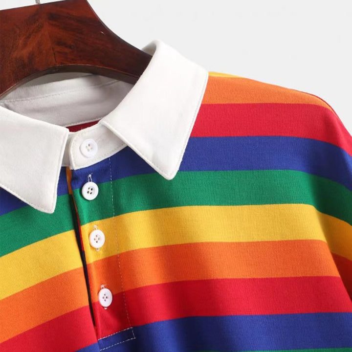 Women Cropped Polo Shirt with Colorful Stripes and Loose Fit Lisslune