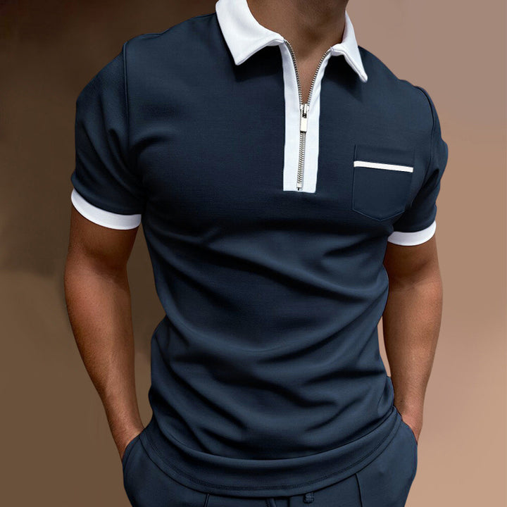 Men's sporty short-sleeve polo shirt with zipper and chest pocket Lisslune