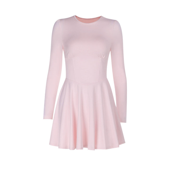 Ladies elegant mini dress in classic A-line cut with long sleeves and chic heart neckline