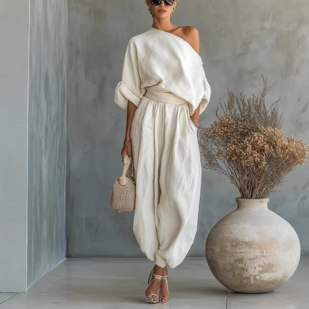 Women's Lifestyle Jumpsuit with Asymmetric Neckline and Loose Silhouette Lisslune