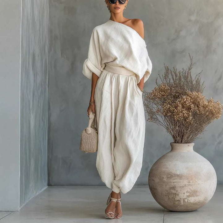 Women's Lifestyle Jumpsuit with Asymmetric Neckline and Loose Silhouette Lisslune