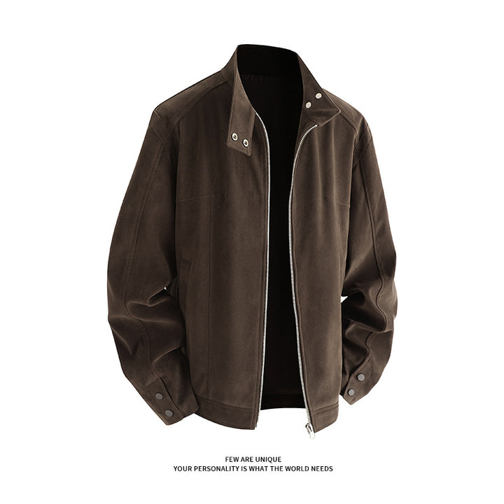 Men's leisure jacket made of soft synthetic leather with practical collar and zipper Lisslune