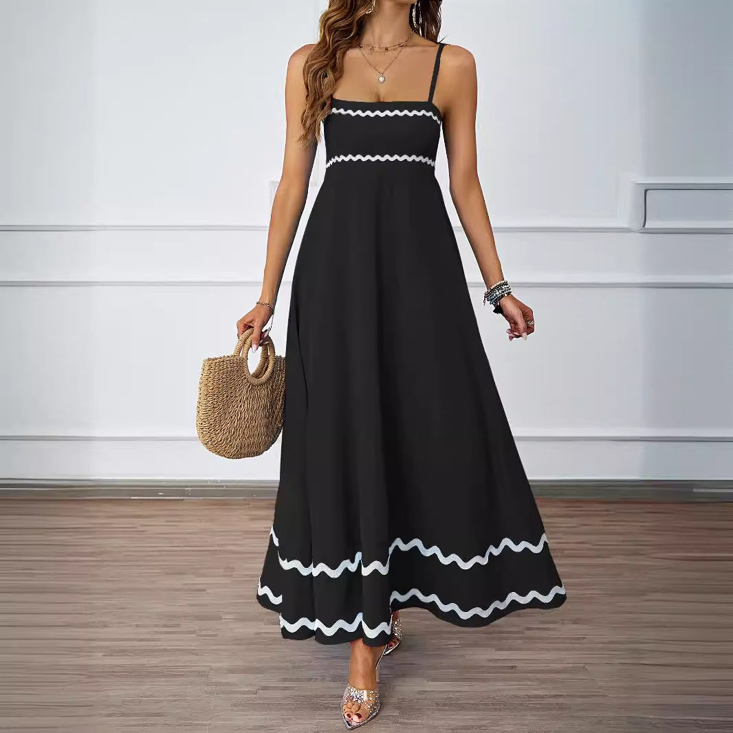 Women Long Maxi Dress with Spaghetti Straps and Decorative Hem Lisslune