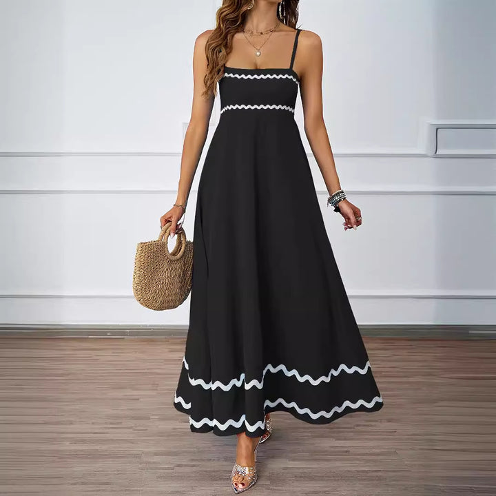 Women Long Maxi Dress with Spaghetti Straps and Decorative Hem Lisslune