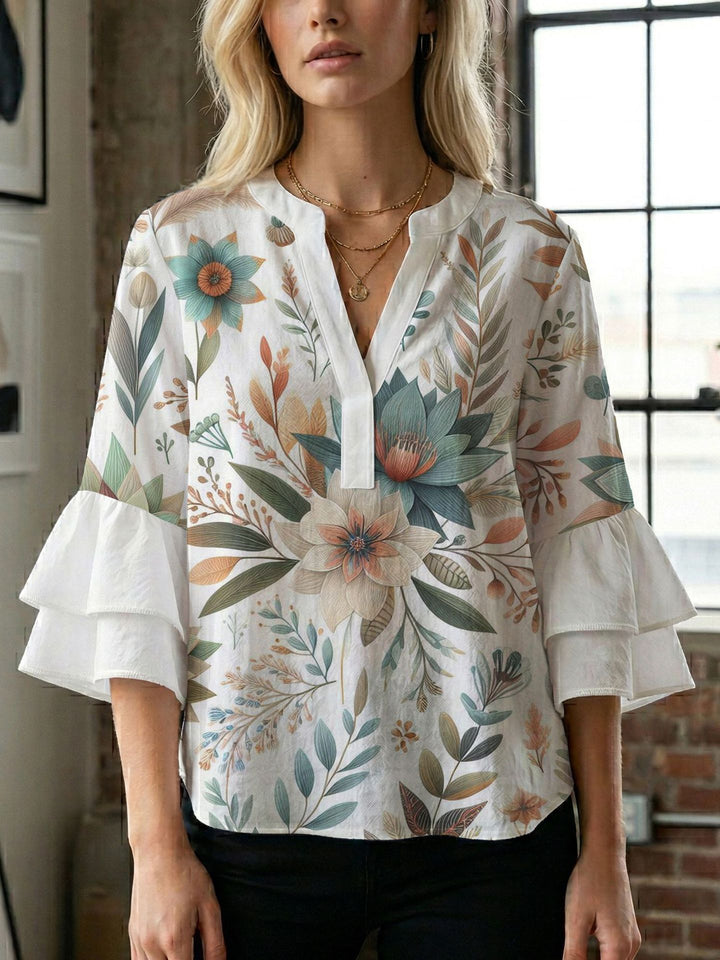 Women's blouse shirt with voluminous sleeves and creative print design Lisslune