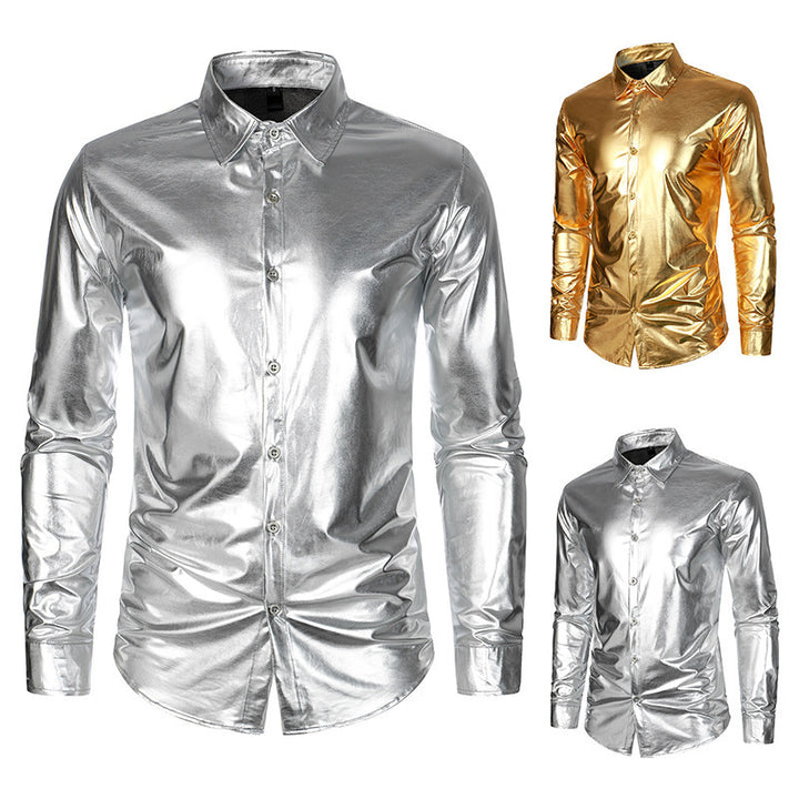 Men's Elegant and Shiny Long Sleeve Shirt with Innovative Texture Lisslune