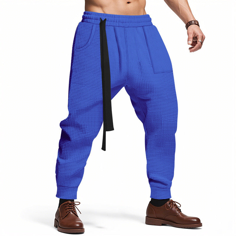 Men's Casual Waffle Texture Jogging Pants with Elastic Waistband and Drawstring Lisslune