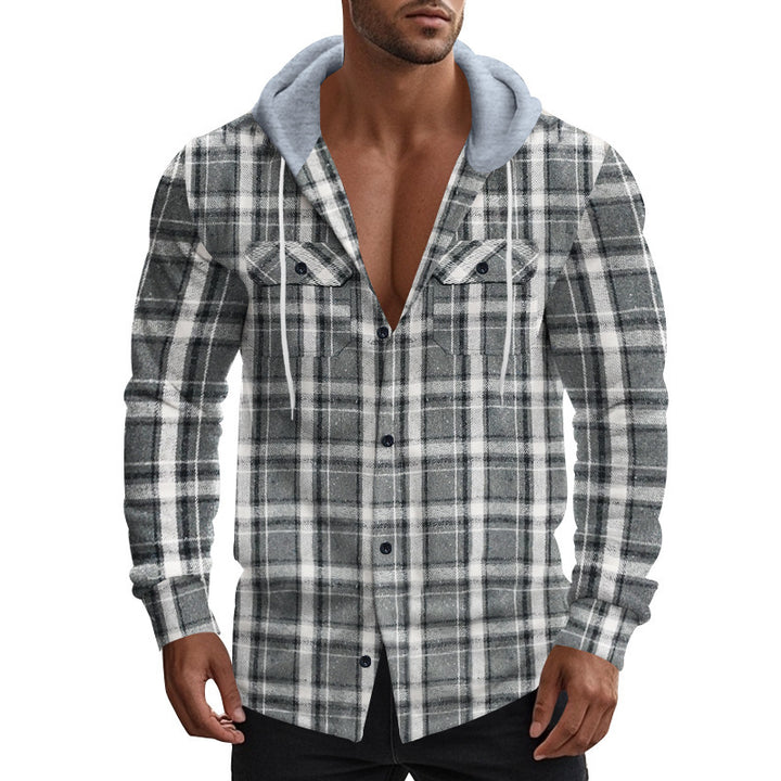 Men's Checkered Shirt Jacket with Hood and Practical Pockets Lisslune