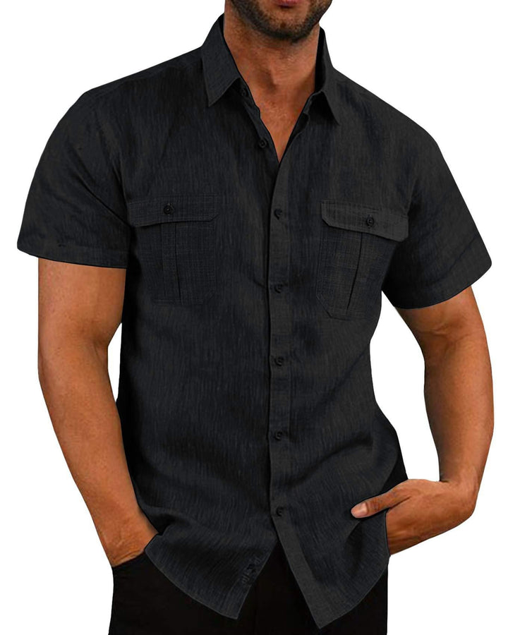 Men's Short Sleeve Shirt with Practical Chest Pockets and Casual Cut Lisslune