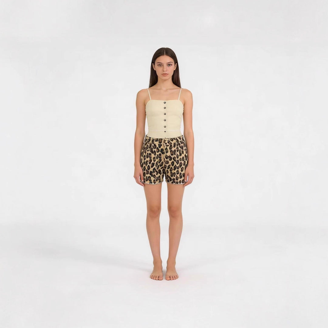 Women's Casual Leo Shorts with Frayed Hem and High Pockets Lisslune