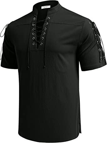 Men's casual short-sleeve shirt with lacing Lisslune