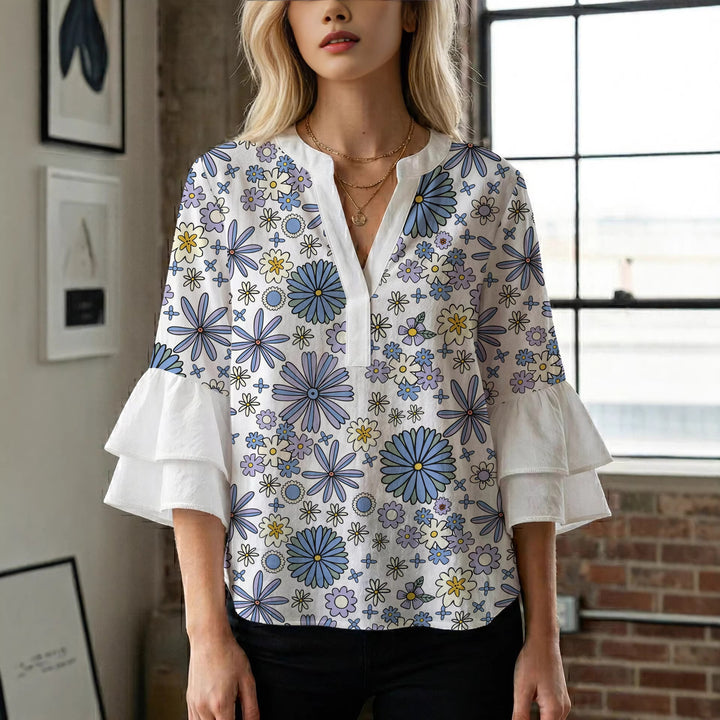 Women's blouse with voluminous sleeves and floral design Lisslune