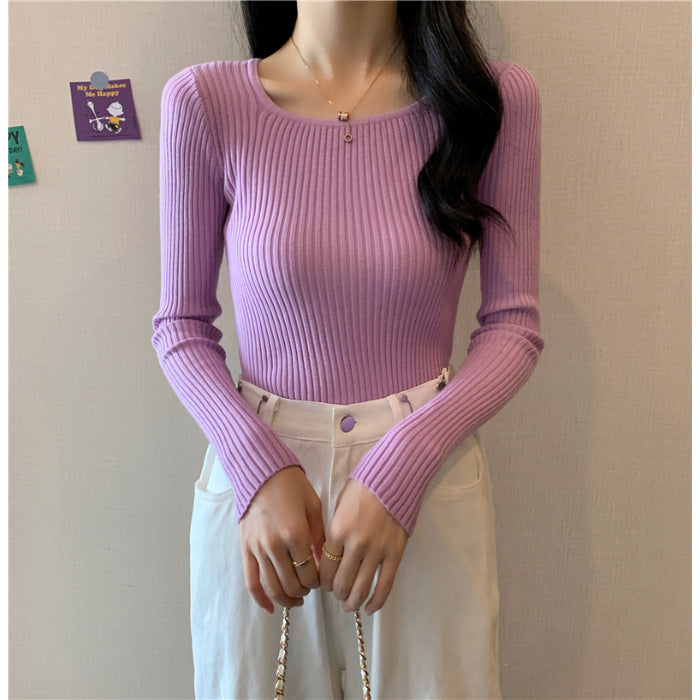 Women's Long Sleeve Ribbed Top with a Figure-Hugging Cut and Modern Cuffs