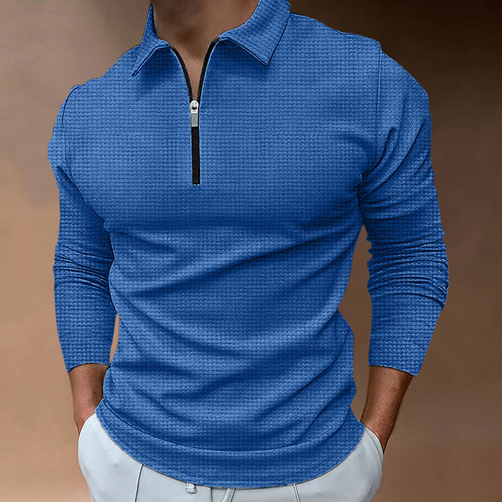 Men's Long Sleeve Polo Shirt with Modern Zipper and Breathable Structure Lisslune