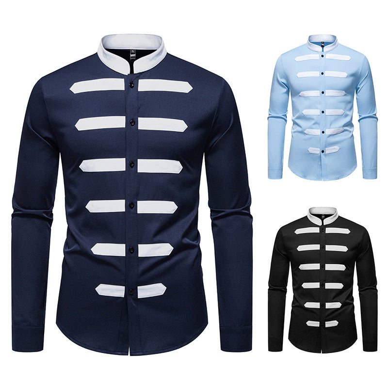 Men's Fashion Long Sleeve Shirt with Contrasting Inserts Lisslune