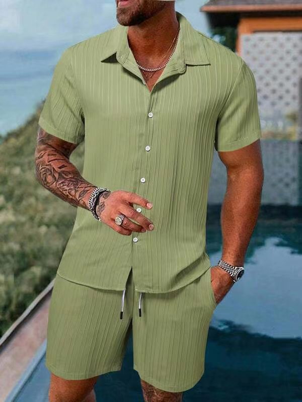 Men's casual short-sleeve set with textured surface Lisslune